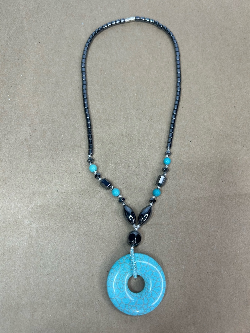5 for $25🔥Faux Turquoise Donut Pendant Boho Beaded Necklace